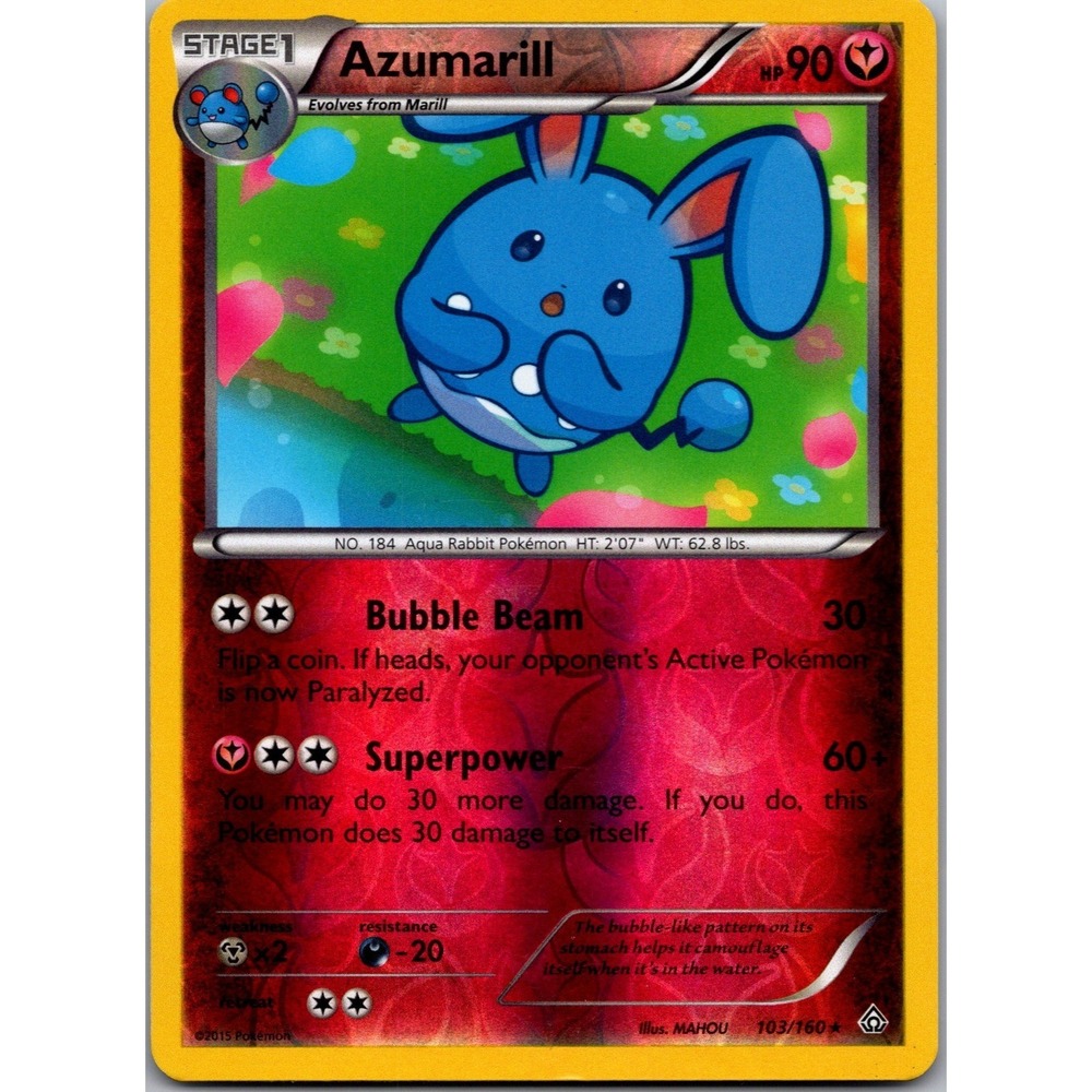 Azumarill Rare XY Primal Clash 103/160 Reverse Holo Pokemon Card LP 2015
